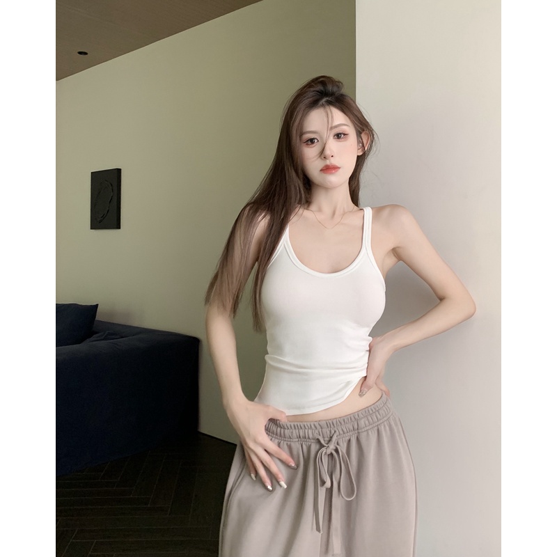 Red Gaya Hong Kong hot girl camisole wanita musim panas baru kemeja bottoming high elastic slim slim hot girl rajutan benang atas