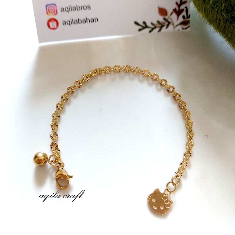 GELANG TITANIUM GOLD RANTAI SINARAN GELANG ANAK GELANG DEWASA ANTI KARAT TIDAK BERUBAH WARNA