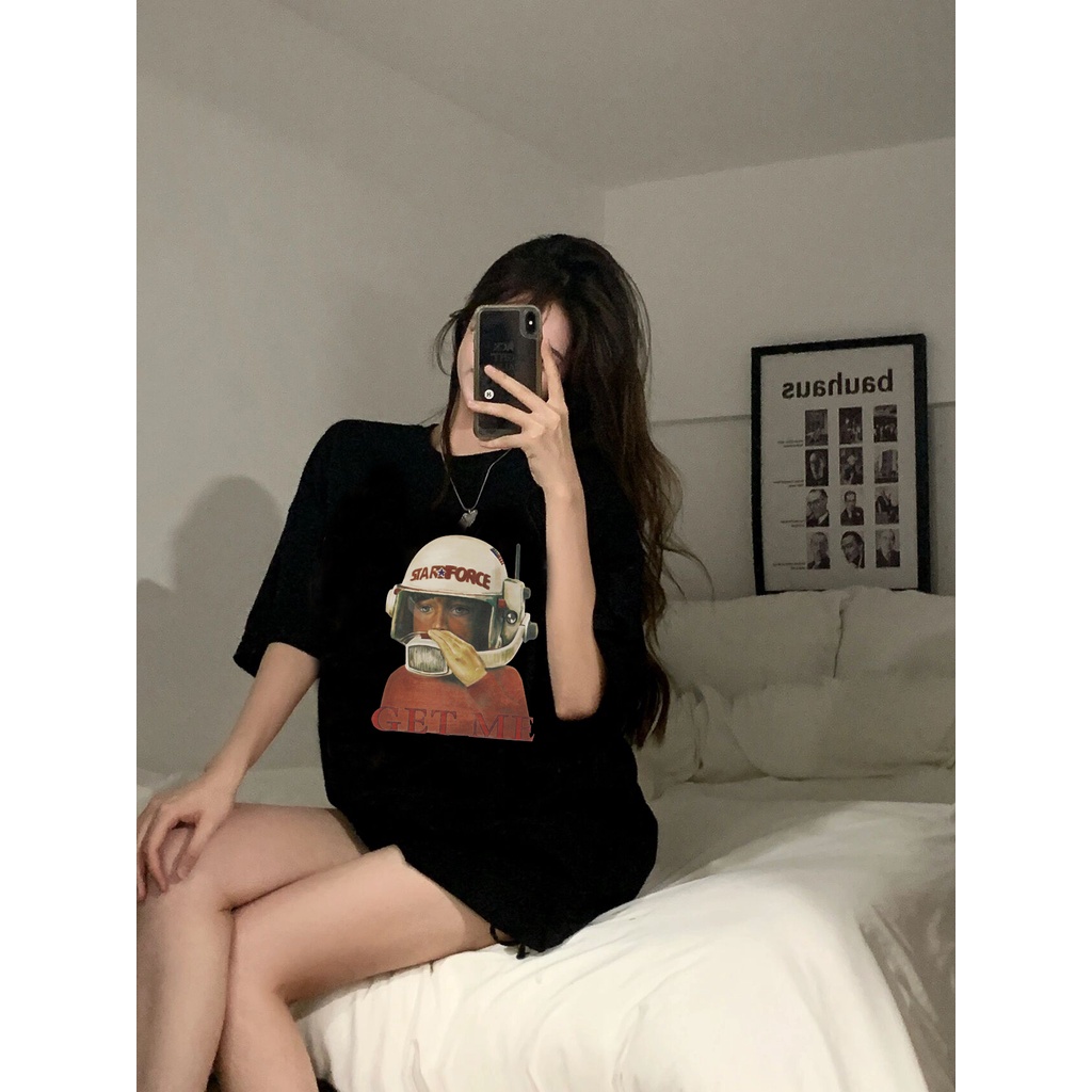 EUNII T-shirt Lengan Pendek Cartoon Airline Man Korean Style/Kaos Atasan Wanita/Baju Kaus Oversize Wanita/Kaos Wanita