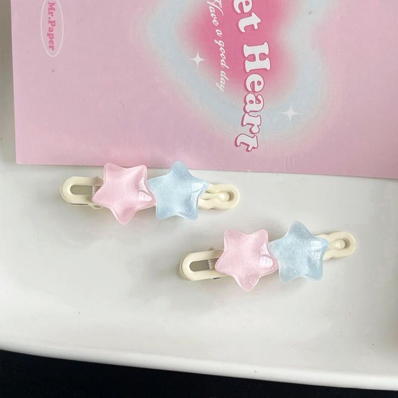 【Bayar di tempat】Star Hair Clip Cute Cream Tricolor Pentagram Bebek Paruh Klip Ins Gadis Manis Jantung Klip Banger Bintang Rambut Klip