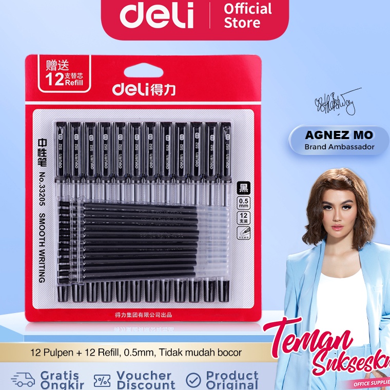 

Ready stock Deli Gel Pen 0.5mm untuk penulisan ekstra halus 12pcs plus isi ulang 12pcs 33205 94