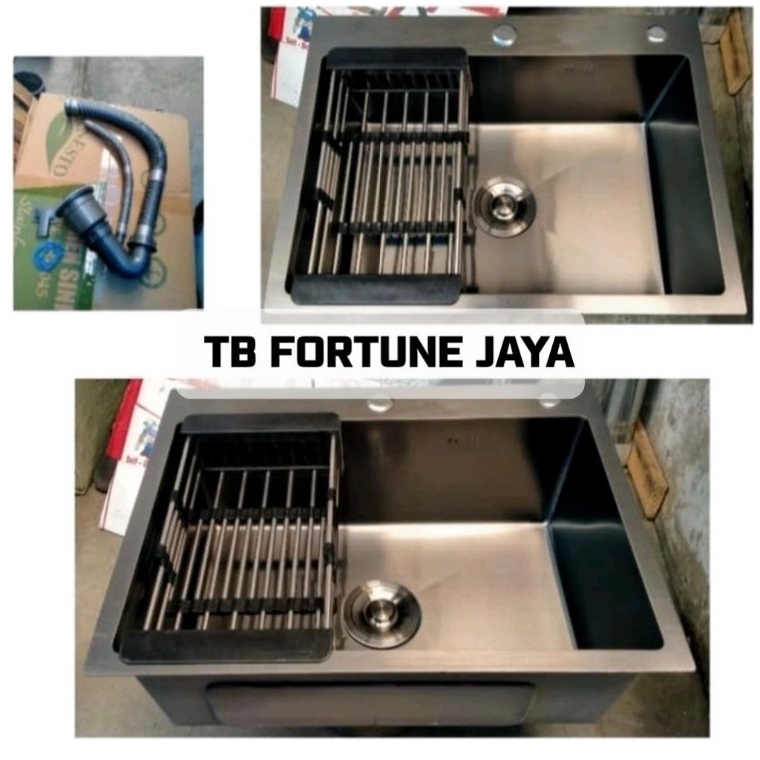 Ready Stock¯SET KITCHEN SINK STAINLESS HITAM 1 LUBANG 6045 / BAK CUCI PIRING STAINLESS HITAM BLACK S