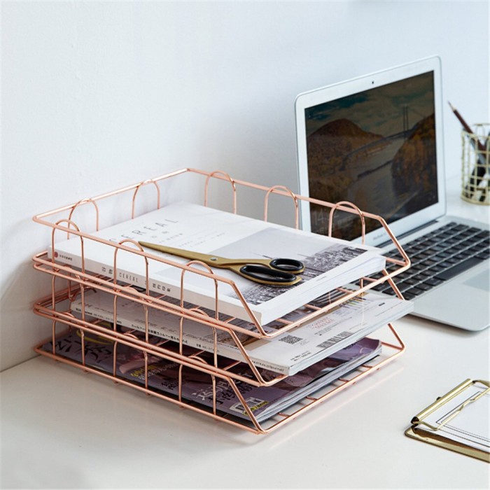 

Aurealiamall Rak Majalah Meja Stackable Magazine File A4 Paper Tray Organizer Desk