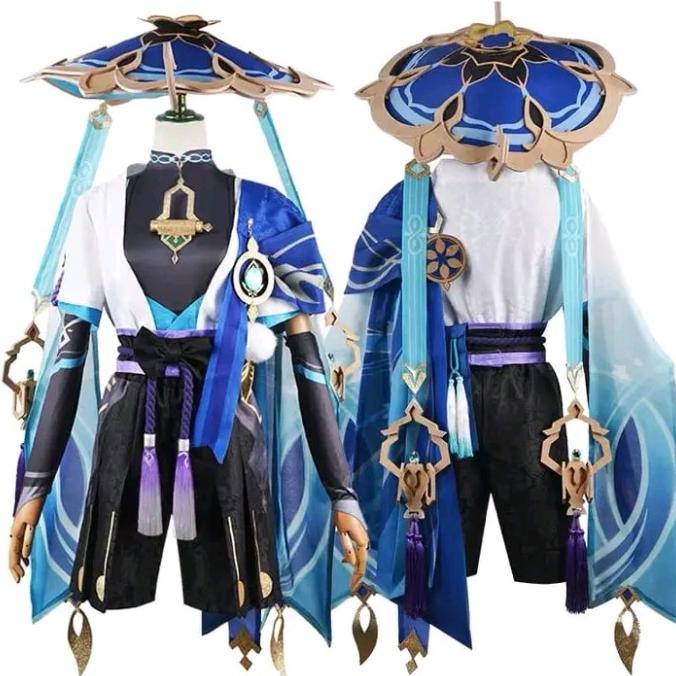 Scaramouche wanderer wig costume hat geta genshin impact