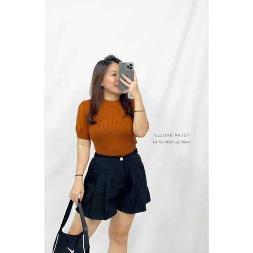 MDLV ~ VELOVE RAJUT ATASAN RAJUT TOP RAJUT BAJU RAJUT ATASAN LENGAN PENDEK FASHION WANITA