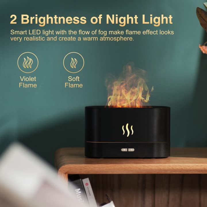 Gs8 Humi Efek Api Pewangi Ruangan Pelembab Udara RGB LED Flame Air Humidifier Diffuser Essential Oil Aromaterapi RGB Light REUP DQ701A aesthetic Black Or-i