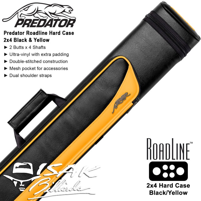 Billiard Predator Roadline 2X4 Cue Case Black & Yellow Hard Tas Stick Billiard