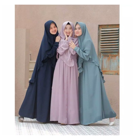 Gamis wanita syari terbaru polos Elbina Set S-XL set hijab dress