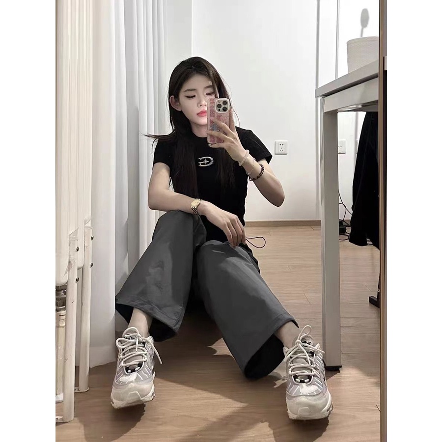 Red Kapas ceruk desain baru hitam pendek T-shirt logo atasan berkualitas tinggi gaya gadis panas lengan pendek wanita musim panas