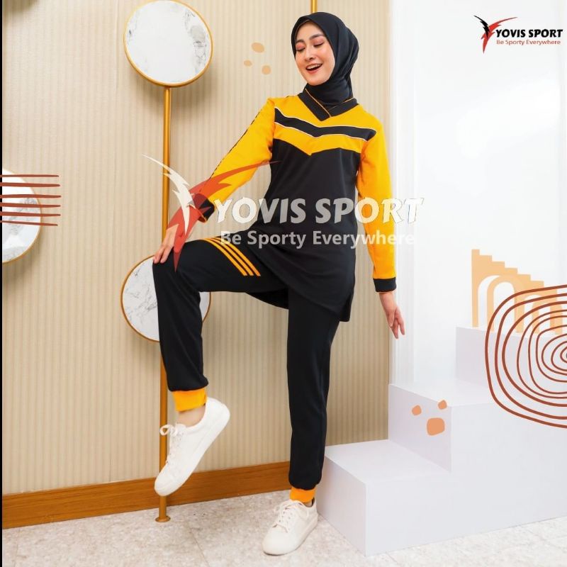 Setelah muslim Jogger yovis sport/baju setelan senam wanita muslimah/Set senam aerobik dan zumba wan