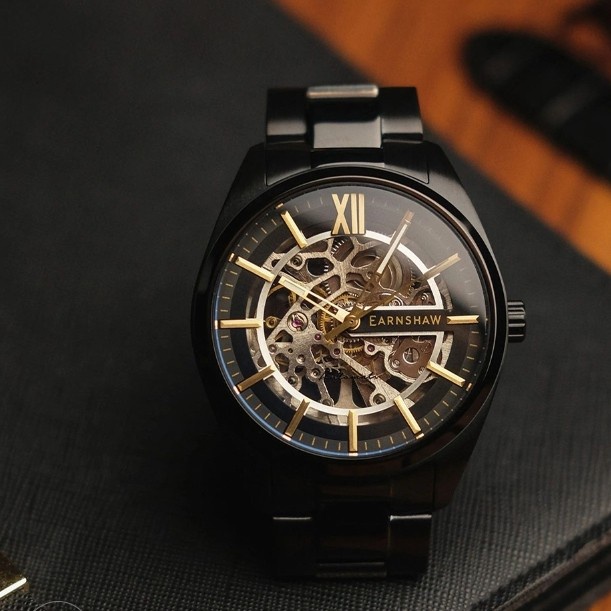 MUST HAVE THOMAS EARNSHAW SMEATON ES-8208-44 AUTOMATIC SKELETON BLACK STAINLESS TERMURAH