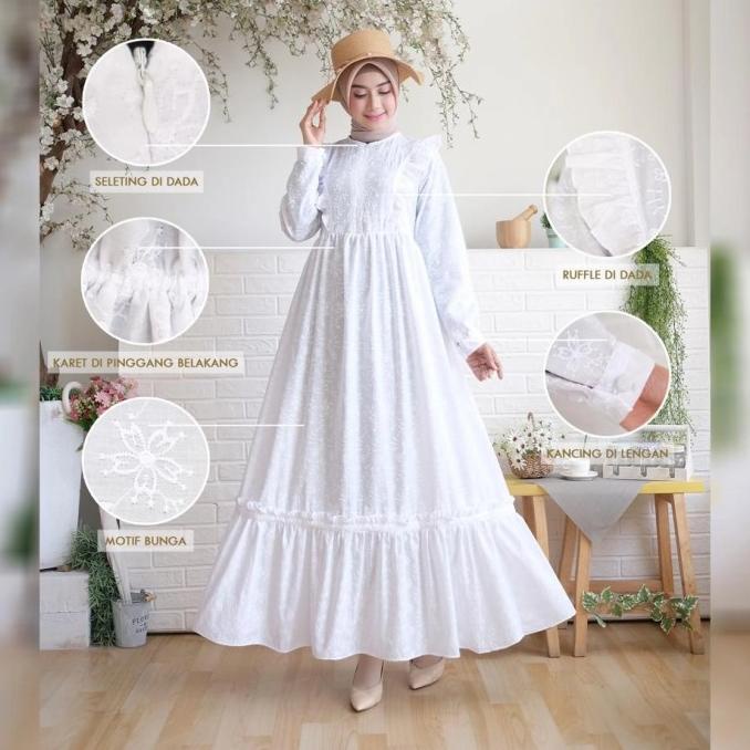 Gamis katun adem / gamis putih susun / gamis polos putih /gamis rubiah