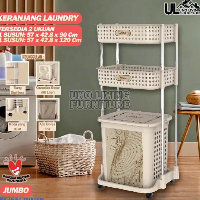 Laundry Basket Jumbo! Stainless Steel Rak Keranjang Baju Naiba Emerald