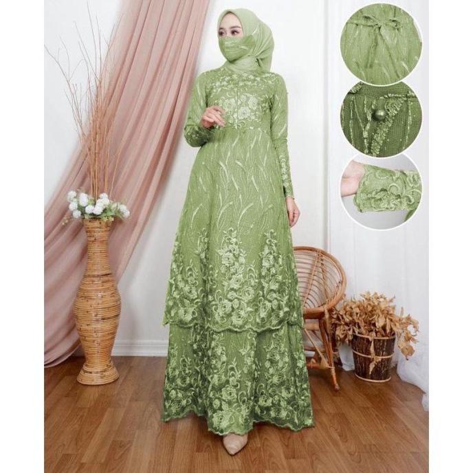 gamis busui tile tingkat/gamis full brukat/gamis brukat pesta