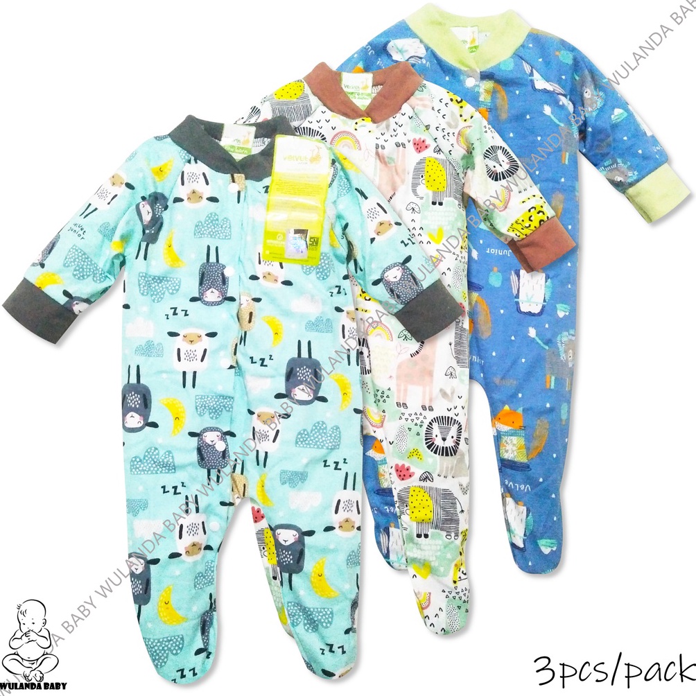 qxy-89 Wulanda 3 pcs baju kodok anak bayi newborn velvet junior motif terbaru Basic Wear Radiant sle