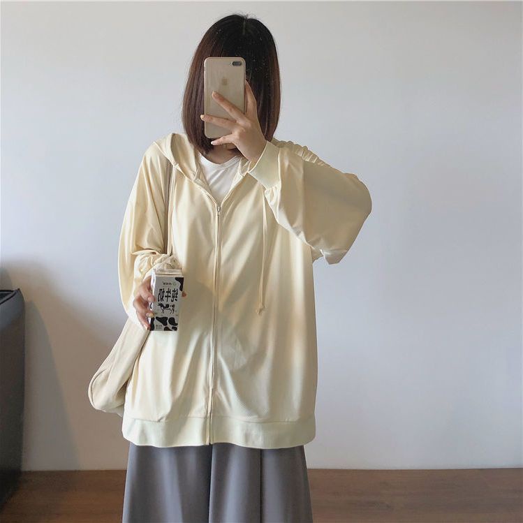 Red Musim Semi dan Musim Panas Baru Tipis Es Sutra Cardigan Perlindungan Matahari Pakaian Wanita Longgar Plus Lemak 2-300 Kati berkerudung AC Jaket