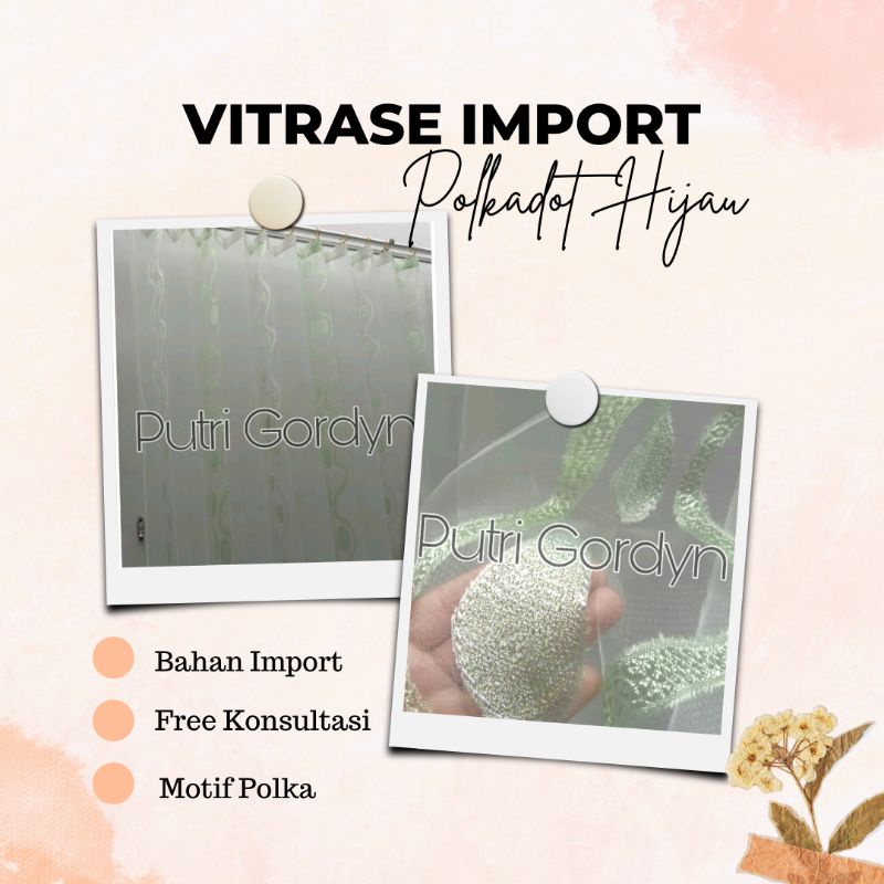 Dalaman gorden atau vitrase polkadot hijau L 1 mtr