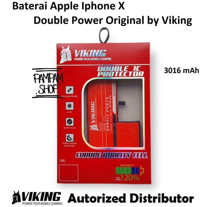 Baterai VIKING Double Power Original Apple Iphone X Batre Batrai Ori