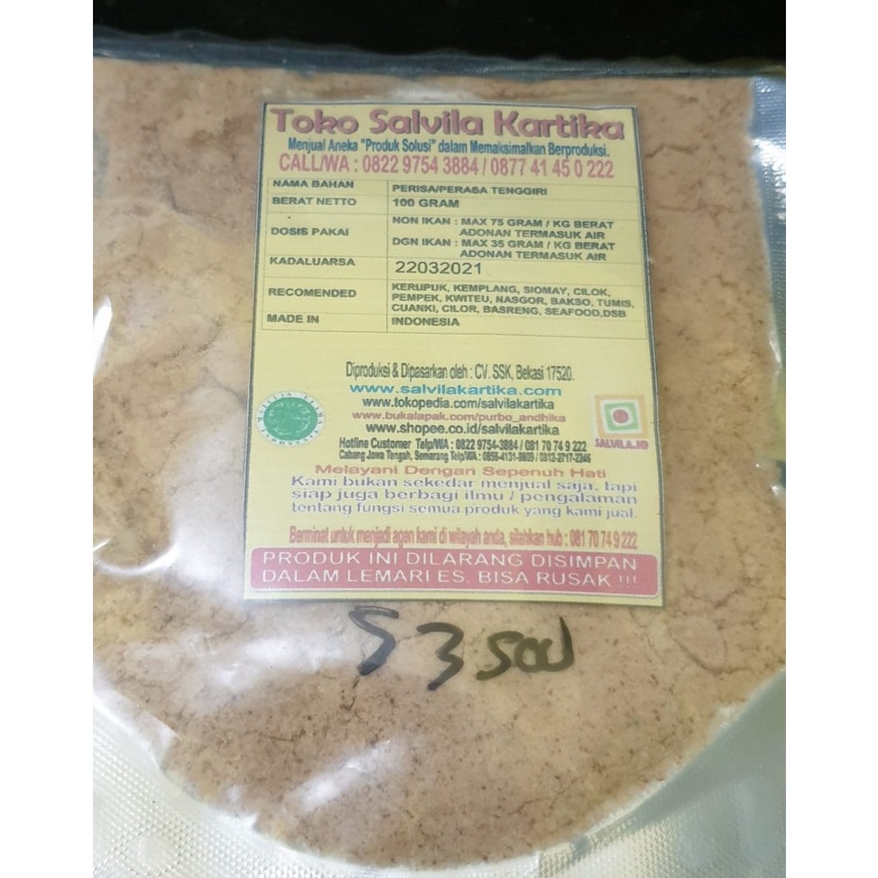 

Harga Obral.. Tepung Perisa Tenggiri Ekstrak Murni, Kemasan kemasan kecil Netto 100 Gram 9EC