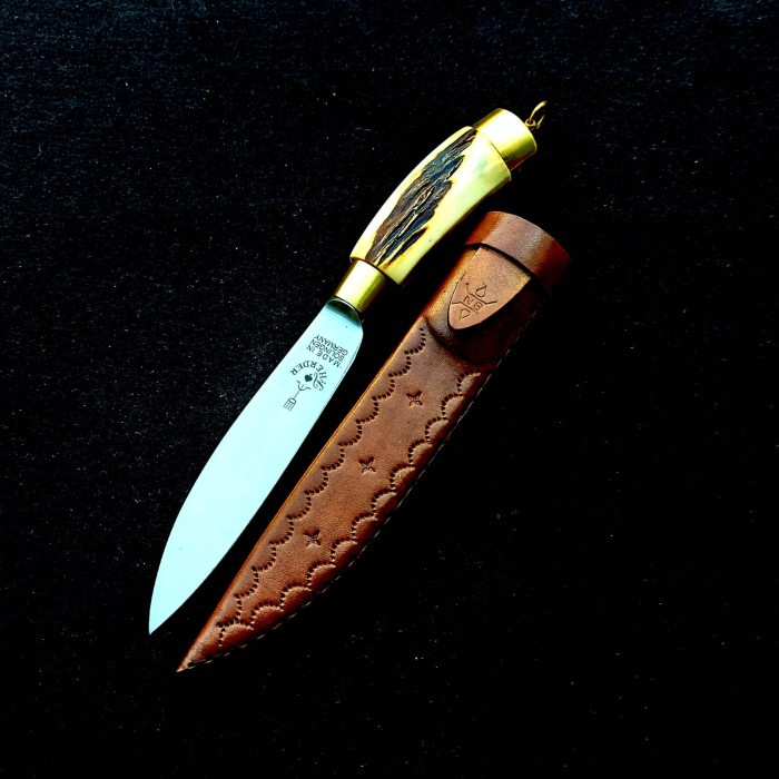 Herder Pisau cap Garpu Solingen Handle Tanduk Sarung kulit 5" ORIGINAL