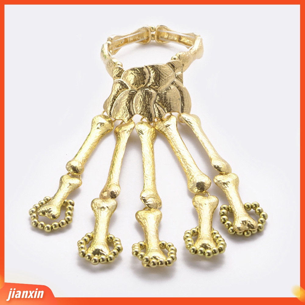 [Jianxin] Punk Gothic Skeleton Skull Bone Hand Bangle Finger Ring Bracelet Jewelry Gift