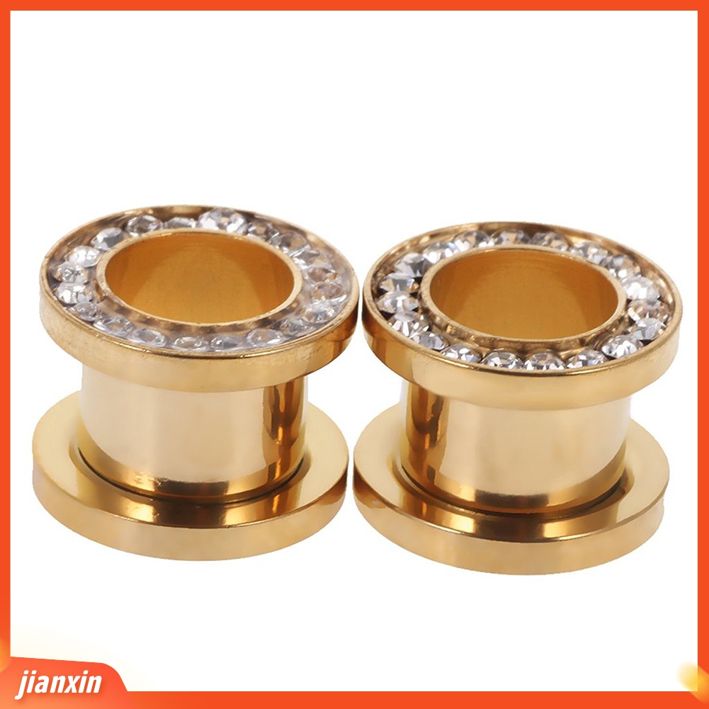 [Jianxin] 1Pc Stainless Steel Rhinestone Inlaid Plating Ear Plug Earring Piercing Jewelry