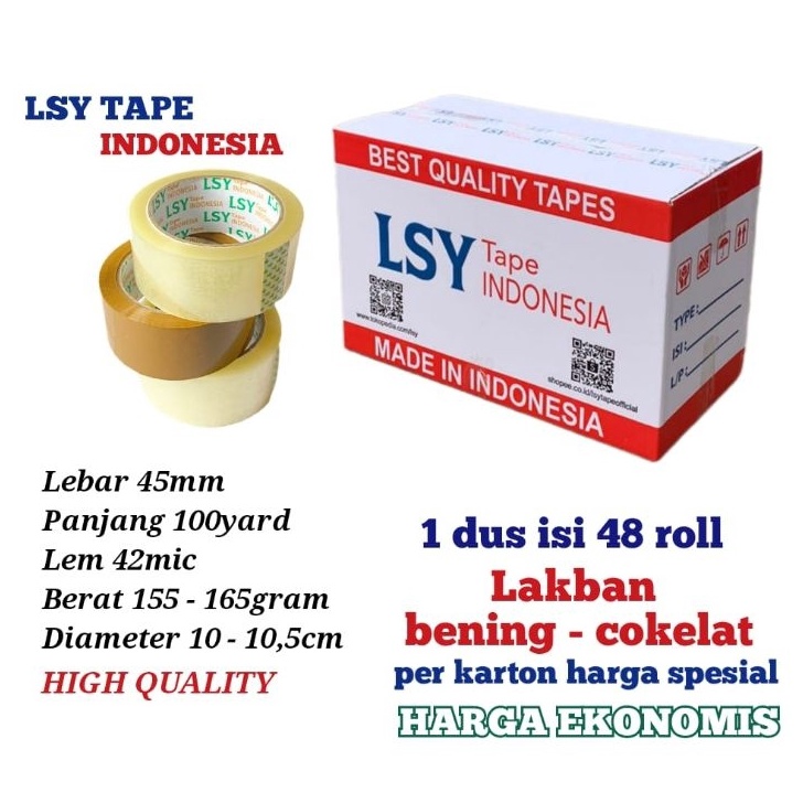 

TERLARIS lakban bening - cokelat termurah LSY TAPE 1 dus isi 48 roll 100yard CHO !