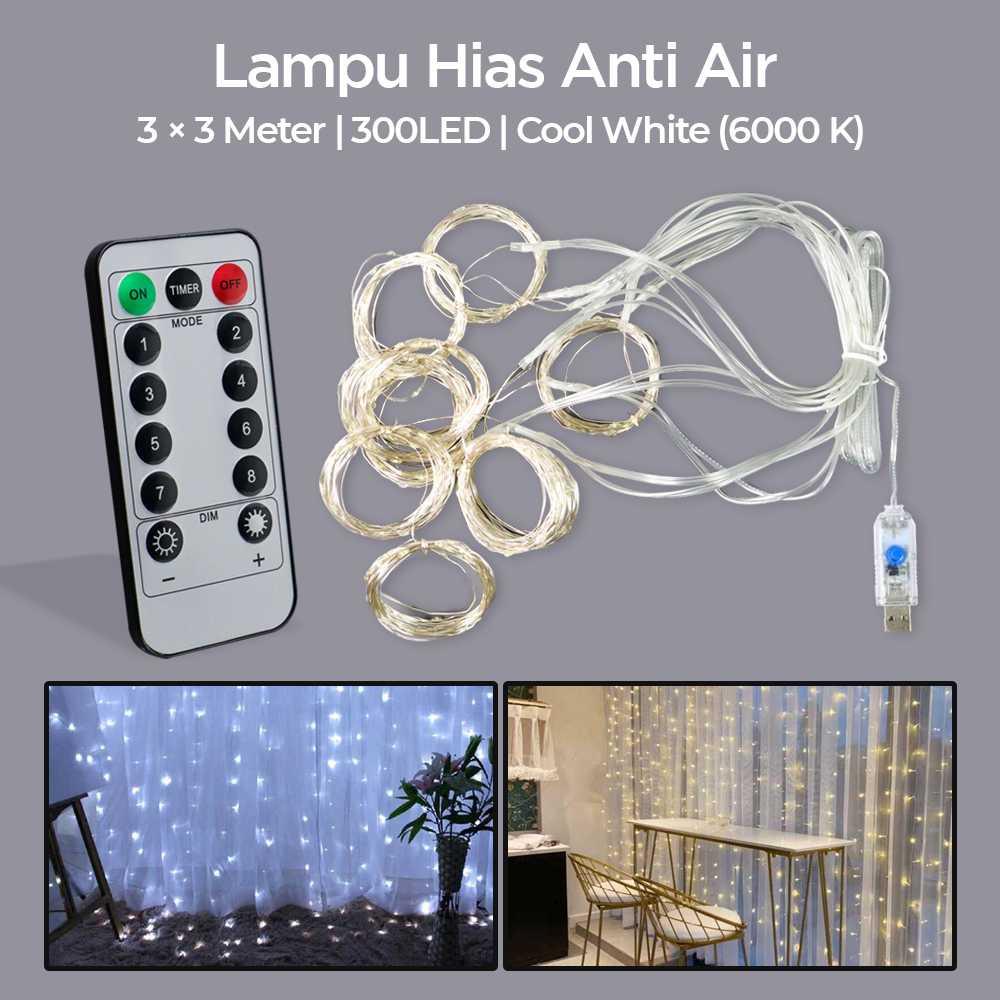 ANBLUB Lampu Hias Gorden String Lights Anti Air 3x3M 300LED Cool White - S-04