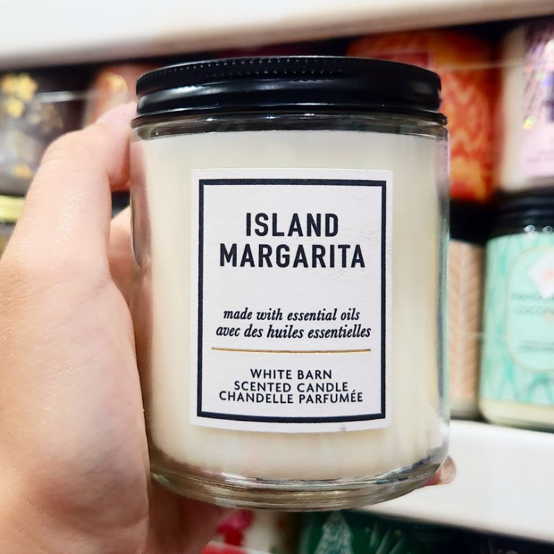 BATH &amp; BODY WORKS BBW ISLAND MARGARITA MADE WITH ESSENTIAL OILS WHITE BARN 1 SINGLE WICK SCENTED CANDLE 198 G PENGHARUM RUANGAN