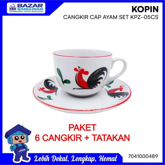 CANGKIR GELAS KERAMIK TEH KOPI KOPIN KUKURUYUK AYAM JAGO SET KPZ 05CS