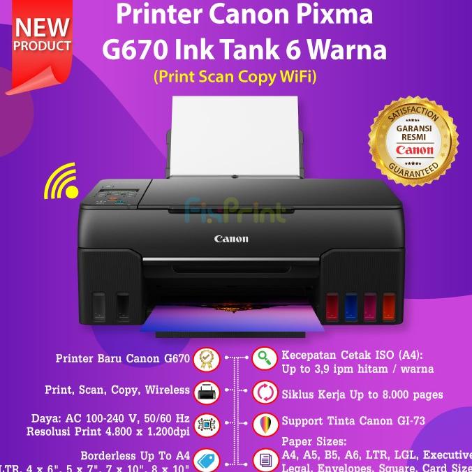 Printer Canon Pixma G670 670 Printer Photo 6 Warna All In One Wifi Discount