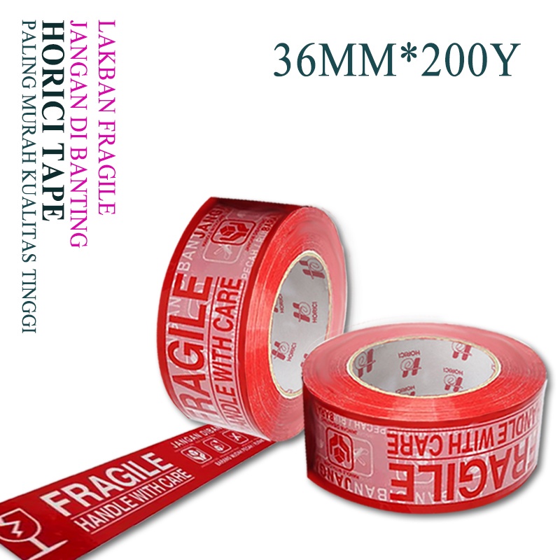 

HORICI TAPE 36MMX200Y LAKBAN FRAGILE JANGAN DI BANTING I MUDAH PECAH BELAH ANEKA VARIAN TERMURAH