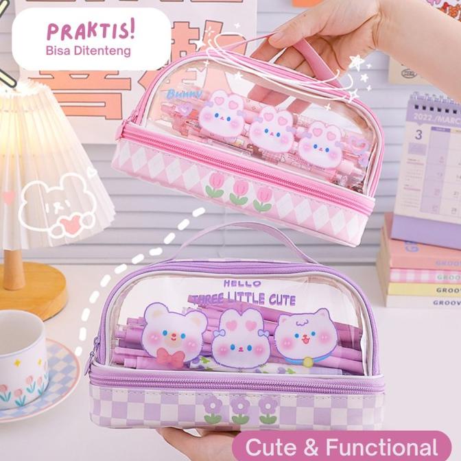 

kotak pena lucu tempat pensil dan pulpen kawaii dual slot wadah pensil