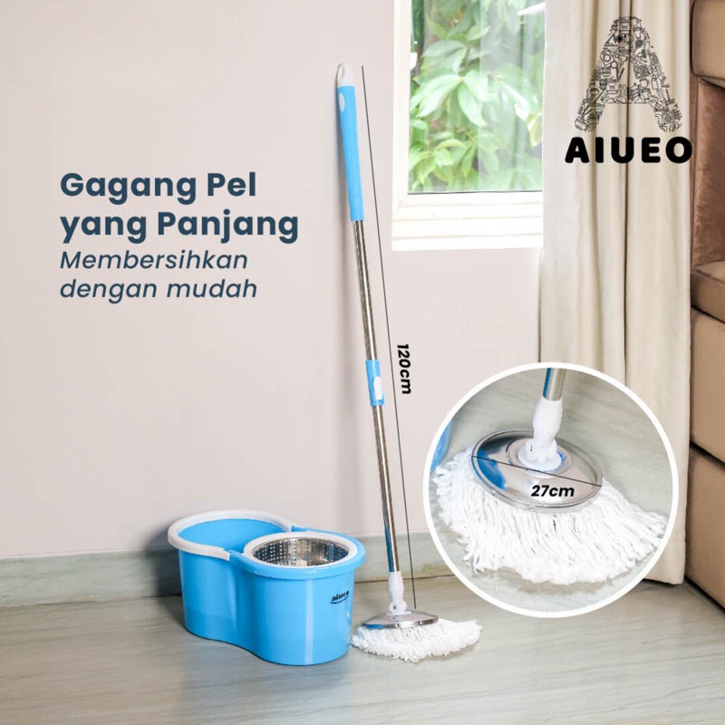 AIUEO Spin MOP Praktis Alat pembersih lantai | Alat Pel MOP | Pel Lantai Kain Ember Spin Magic Twist | Fiber Clean