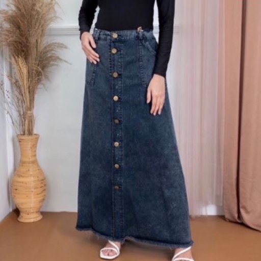 Stok terbaru  Rok Jeans Span Panjang Gisca Kancing Depan Murah//Rok jeans wanita terbaru 2021/ Rok j