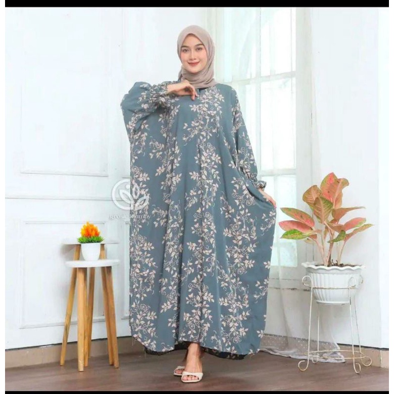 Kaftan Rayon - Syahnaz Kaftan Wanita Jumbo Motif Batik Bunga Kekinian Anak Muda Size Jumbo Dress Gam