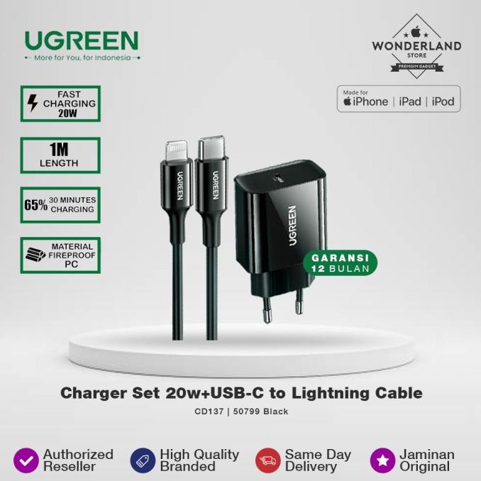 Ugreen Pd Fast Charger Set 20W+Usb-C To Lightning Cable Mfi Cd137