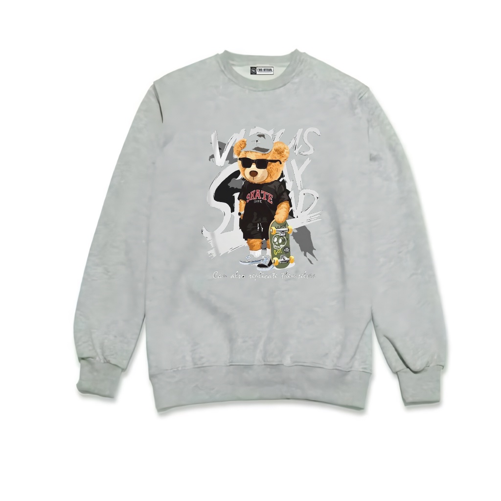 Crewneck Black Motif Simpel SKATE BEAR  Sweater Pria dan Wanita Premium Quality Distro