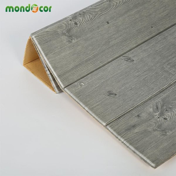 Wallpaper Dinding Foam Sticker Serat Kayu Abu 3D 70X70Cm