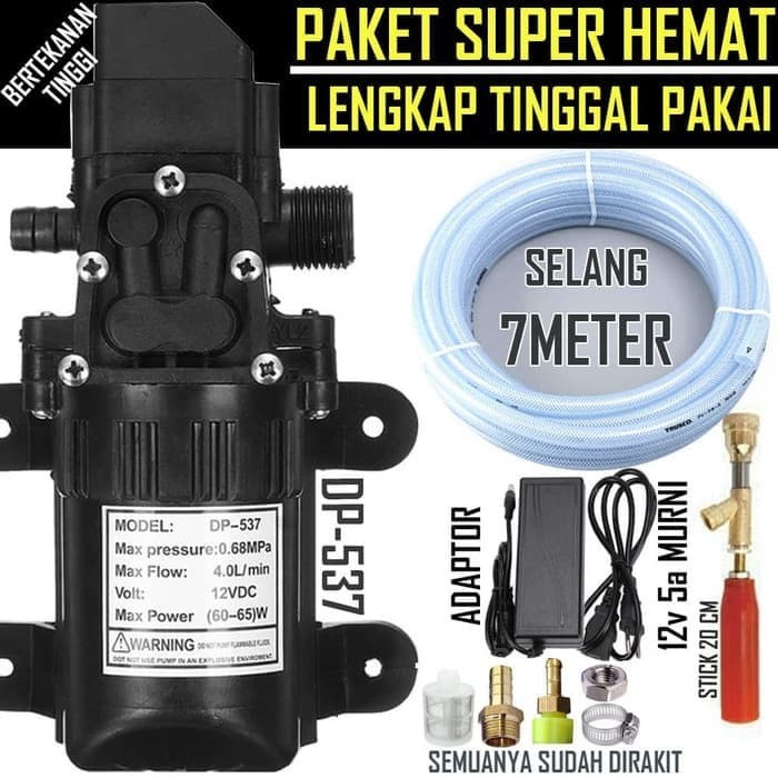 Pompa Air DC DP-537 100 PSI PAKET LENGKAP SUPER HEMAT - SELANG SERAT