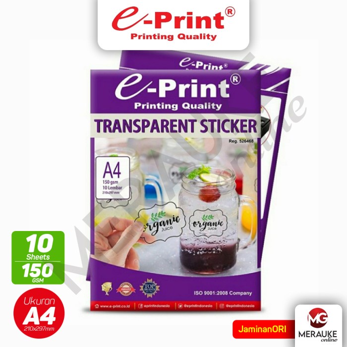 

Terlaris Kertas Foto E-Print Transparent Sticker A4 150Gsm 10S