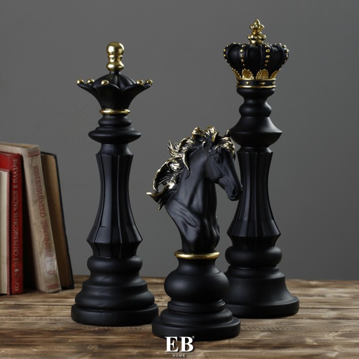 Pajangan Bidak Catur Jumbo 3pcs King Queen Knight Chess Piece Decors