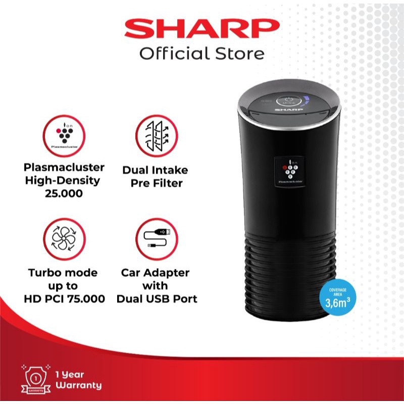 SHARP IG-GC2Y-B Car Air Purifier Plasmacluster with Dual USB Port