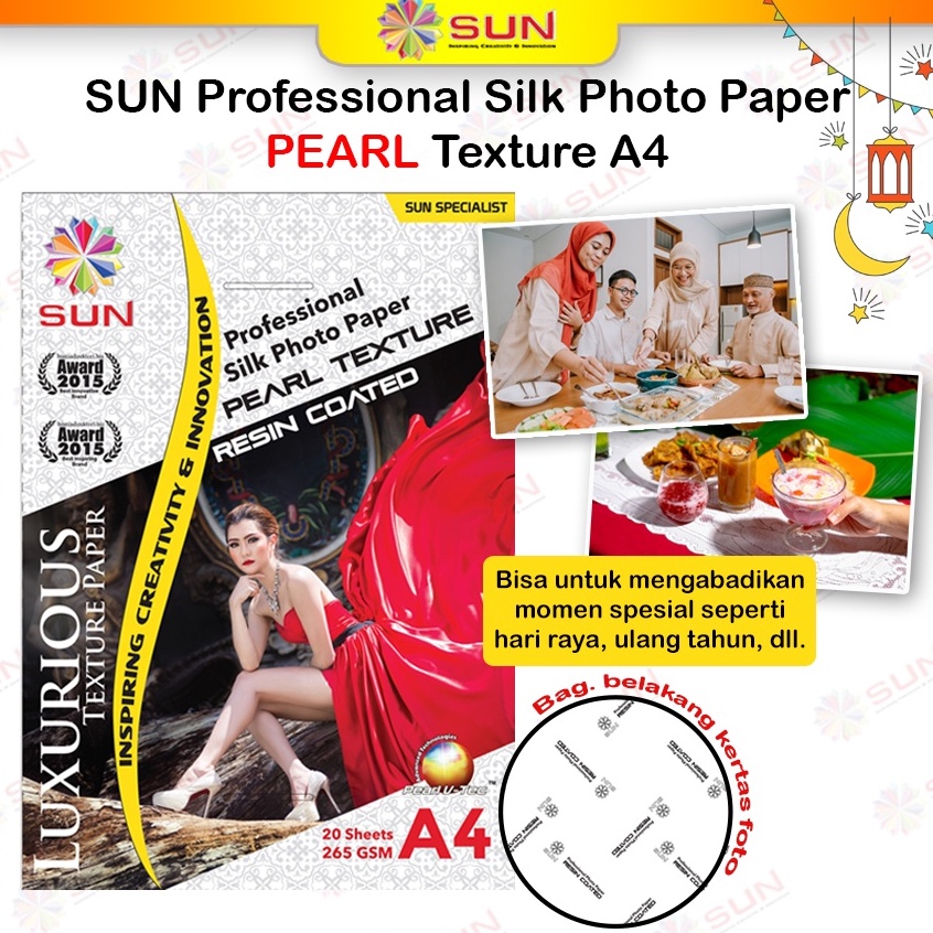 

⚡GROSIR⚡ Kertas Foto Doff Silky Texture A4 Kulit Jeruk - SUN Professional Silky, Glossy Photo Paper 265 A4, Motif Pearl, Canvas, Satin/Luster Double Side ( Support epson/canon/hp/brother ori/dye/pigment/art paper ink - 664, 003, 673, 790, 810, BT5000,