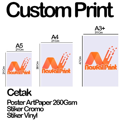 Custom Cetak Photo pakai Kertas Poster Artpaper 260 Stiker cromo dan Vinyl Ukuran A3+ A4 A5