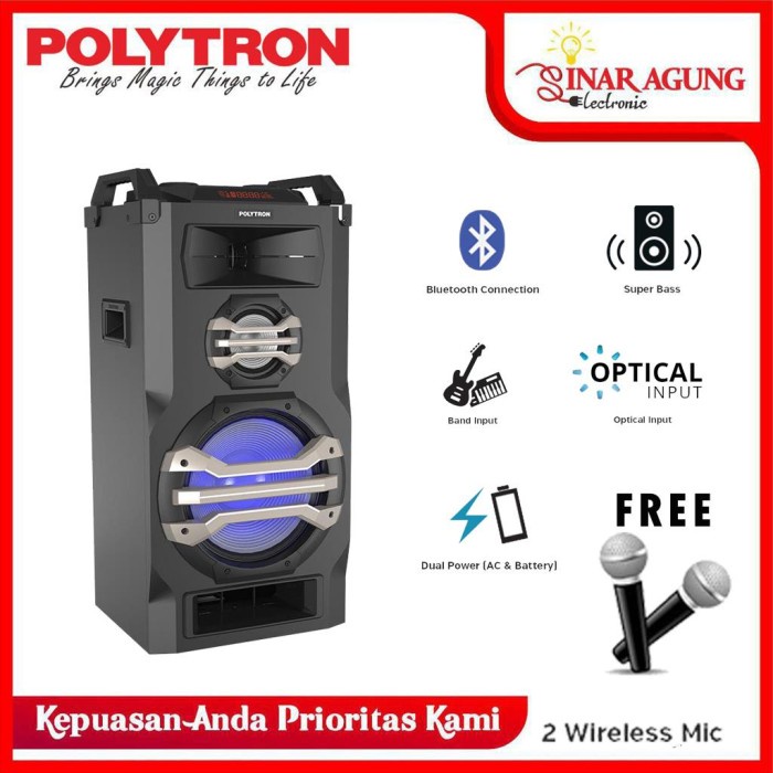 POLYTRON PORTABLE SPEAKER PTS 12K15 BLUETOOTH FREE 2 MIC WIRELESS