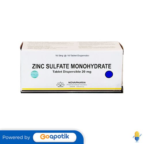 ZINC SULFATE MONOHYDRATE NOVAPHARIN 20 MG BOX 100 TABLET