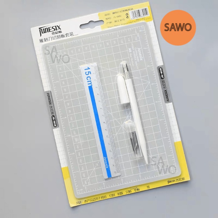 

Terlaris A5 Cutting Mat + Blade Pen + 12 Pisau Refill + 15 Cm Ruler