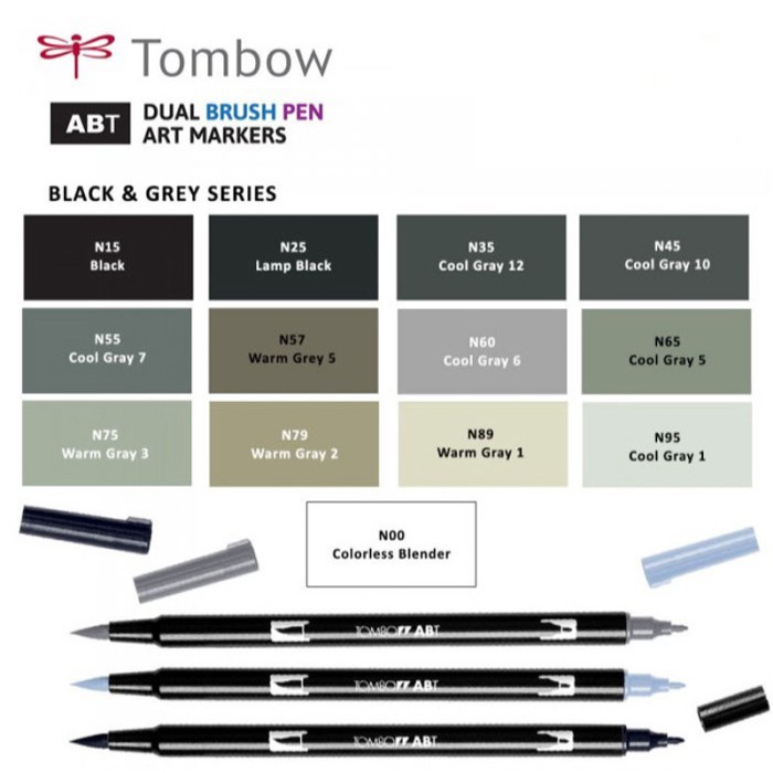 

Best Seller Tombow Dual Brush Pen Abt Grey & Black Series Spidol Dua Mata Kuas