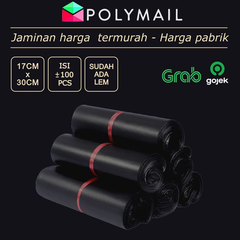 

PER8Z POLYMAILER ±100PCS 17x30CM HITAM GLOSSY PLASTIK PACKING Laris ∇